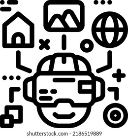 Diseño de vectores de icono de línea de realidad virtual y plantilla de ilustración