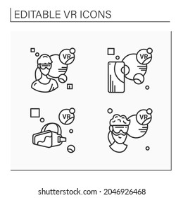 Virtual reality line icons set. VR player, augmented reality, headset. Modern technology concept. Isolated vector illustrations. Editable stroke