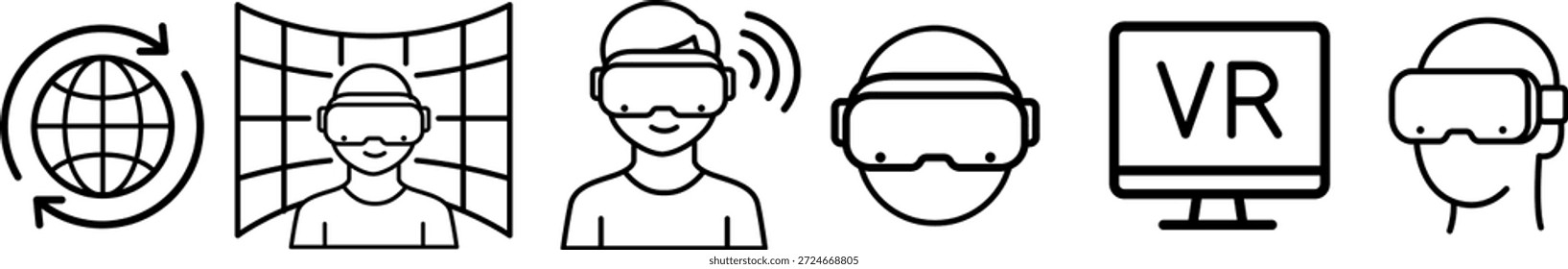 Virtual Reality Line Icons Set Isolated Vector Illustration 