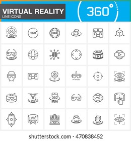 Virtual reality line icons set. Innovation technologies, AR glasses, Head-mounted display, VR gaming device. Modern flat line design vector collection. Outline logo illustration concept