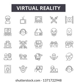 Virtual reality line icons, signs set, vector. Virtual reality outline concept, illustration: reality,virtual,glasses,device,3d,vr,headset