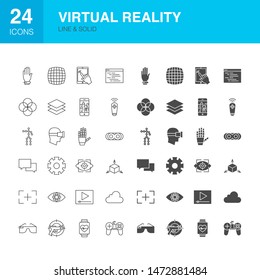 Virtual Reality Line Web Glyph Icons. Vector Illustration of VR Outline and Solid Symbols. 