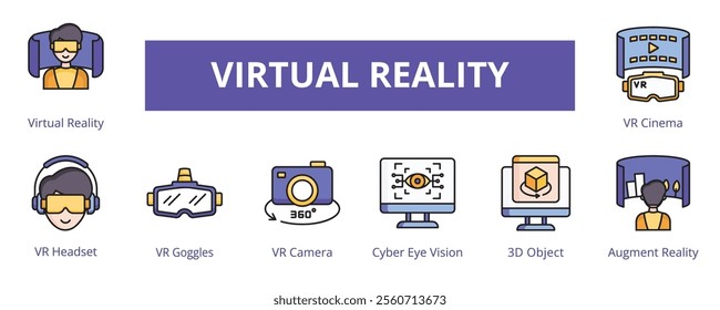 Virtual Reality Lineal Color Banner Web Icon Set Vector Illustration