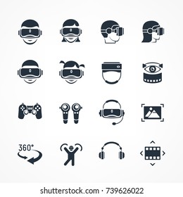 Virtual reality linear black icon set isolated on white. Vector illustration.