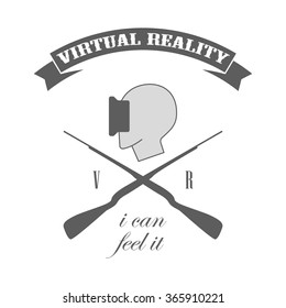 Virtual reality logo, badge. Emblem of virtual reality headset on white background. Shop or game club logotype. Use for advertising, banners, web sites or t-shirt print. Isolated vector illustration.