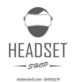 Virtual reality logo, badge. Label, emblem of virtual reality headset on white background. Shop symbol and icon. Use for advertising, banners, web sites or t-shirt print. Isolated vector illustration.