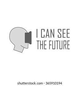 Virtual reality logo, badge. Label, emblem of virtual reality headset on white background. Shop icon and slogan. Use for advertising, banners, web sites or t-shirt print. Isolated vector illustration.