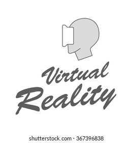 Virtual reality logo, badge. Label, emblem of virtual reality headset on white background. Shop symbol and icon. Use for advertising, banners, web sites or t-shirt print. Isolated vector illustration.