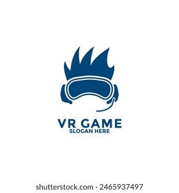 Virtual reality logo design template, modern video game logo vector