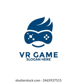 Virtual reality logo design template, modern video game logo vector