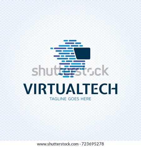 Virtual Reality logo design template. Vector VR logotype illustration with electronic 3d glasses headset. Graphic cyber space technology and games device icon symbol. Head mounted display emblem