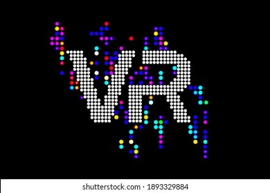 Virtual reality logo. VR letters composition with abstract colorful dots. Vector illustration