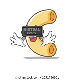 With virtual reality macaroni mascot cartoon style