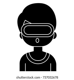 virtual reality - man with 3d glasses icon, vector illustration, black sign on isolated background