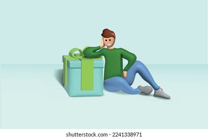 Virtual reality man anchored in the present. concept cartoon character metaverse Happy people positive emotions. Human happiness smile on face. vector illustration