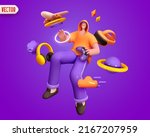 Virtual reality Man Gamer hands holding gaming console controller. Concept of cartoon style character in metaverse. Happy people positive emotions. Human happiness smile on face. vector illustration
