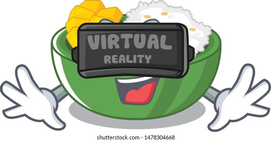 Virtual reality mango sticky rice in the cartoon