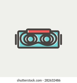 Virtual reality mask icon thin line for web and mobile, modern minimalistic flat design. Vector icon with dark grey outline and offset colour on light grey background.