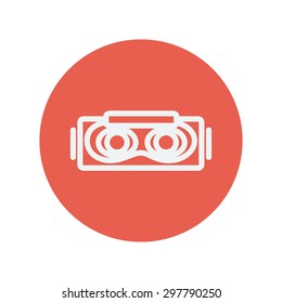 Virtual reality mask thin line icon for web and mobile minimalistic flat design. Vector white icon inside the red circle.