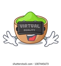 Virtual reality matcha powder above glass cartoon table