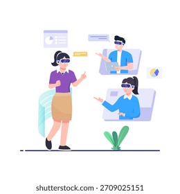 Realidad virtual de encuentro de colaboración y trabajo en equipo en la oficina.