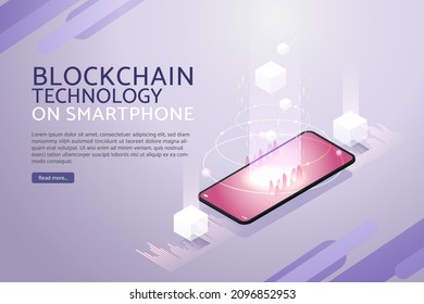 Virtual reality metaverse, blockchain technology for on smartphones and digital devices future technology, landing page. isometric vector illustration