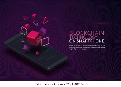 Virtual reality metaverse, blockchain technology for on smartphones and digital devices future technology, landing page. 3d isometric vector illustration