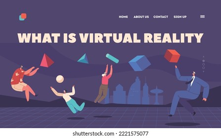 Virtual Reality, Metaverse Digital Technology Landing Page Template. People Wear VR Glasses And Headset Connected To Cyber Space. Characters Immersion into Cyberspace. Cartoon Vector Illustration