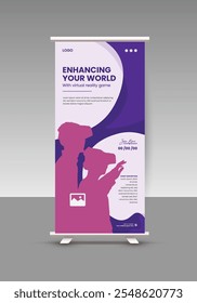 Virtual Reality Metaverse Event Online Training Roll-Up Banner Design Template ou VR Workshop Event Display Standee Design