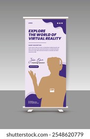 Virtual Reality Metaverse Event Online Training Roll-Up Banner Design Template or VR Workshop Event Display Standee Design