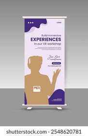 Virtual Reality Metaverse Event Online Training Roll-Up Banner Design Template or VR Workshop Event Display Standee Design