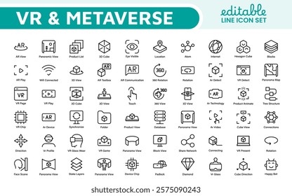 Virtual Reality and Metaverse Icon Set. A cutting-edge collection of icons designed to enhance immersive experiences, perfect for VR apps, gaming platforms, and digital worlds.