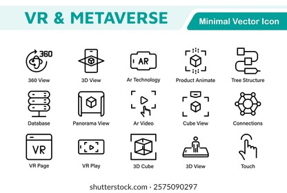 Virtual Reality and Metaverse Icon Set. A cutting-edge collection of icons designed to enhance immersive experiences, perfect for VR apps, gaming platforms, and digital worlds.