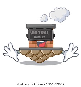 Virtual reality miniature cartoon brick chimney above table