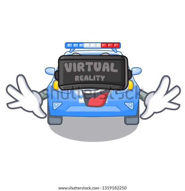 Virtual\
reality miniature cartoon police car on\
table
