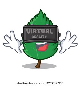 With virtual reality mint leaves mascot cartoon