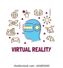 virtual reality modern outline icons, minimal flat vector design