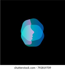 Virtual Reality Modern Vector Logo Template. Face Id Profile, Scanning Face Silhouette, Future Technology Icon On Black Background. 