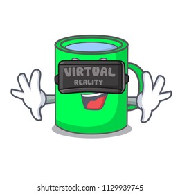 With virtual reality mug mascot cartoon style