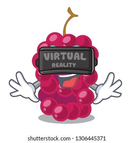 Virtual reality mulbery fruit slices above mascot bowl
