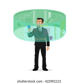 Virtual reality. New technologies and on line shopping. Mobile and computer systems. Devices. Vector flat illustration