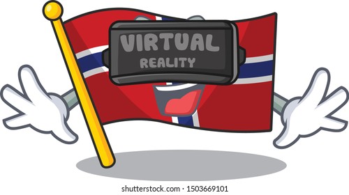 Virtual reality norway flag is flown on character pole