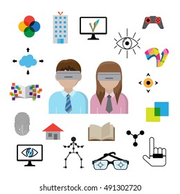 Virtual Reality on white background, vector illustration, for web site