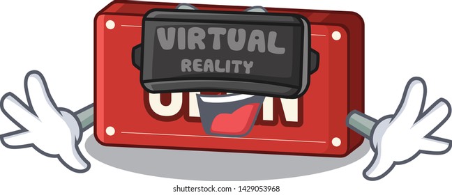Virtual reality open sign on the a charcter