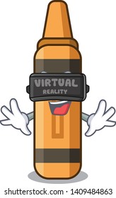 Virtual reality orange crayon cartoon 