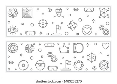 Virtual reality outline banners. Vector VR concept linear horizontal illustration