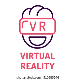 Virtual reality outline head icon with glasses. Flat vector symbol, logo, mark design illustration on white background.