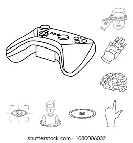 A virtual reality outline icons in set collection for design. Modern technology and equipment vector symbol stock web illustration.