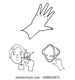 A virtual reality outline icons in set collection for design. Modern technology and equipment vector symbol stock web illustration.