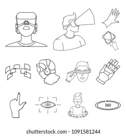 A virtual reality outline icons in set collection for design. Modern technology and equipment vector symbol stock web illustration.